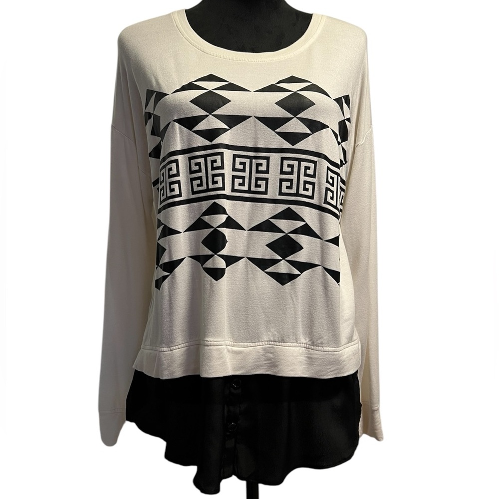 Kenzie ivory black aztec print terry top